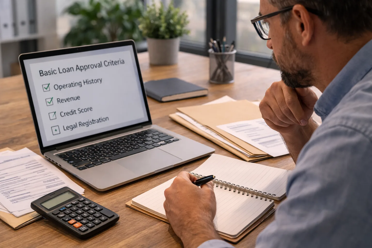 Business owner reviewing eligibility requirements for a working capital loan