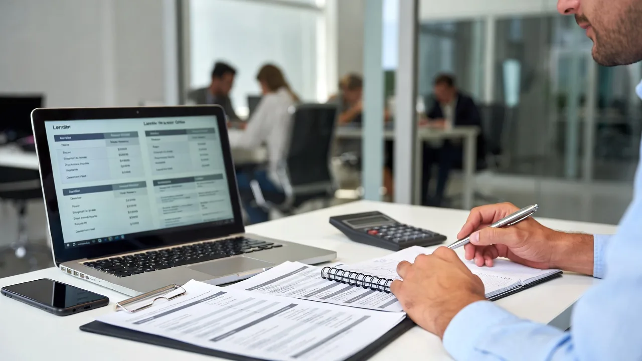 Business owner comparing several lender offers for a debt consolidation loan