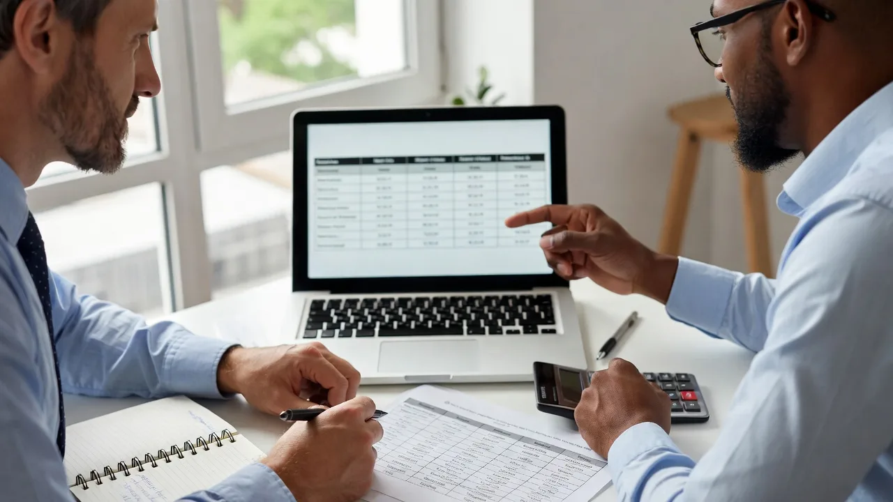 Business buyer comparing acquisition financing options with an advisor