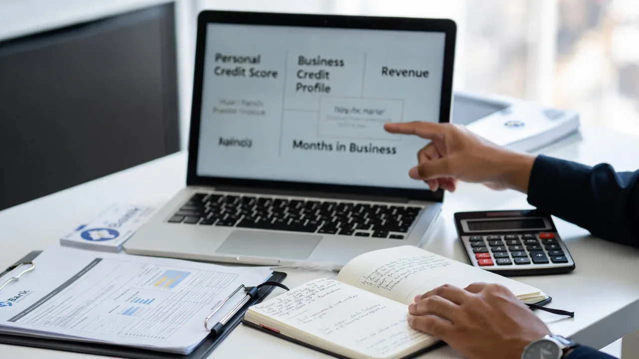 Business owner reviewing personal credit, business credit, and revenue requirements for approval
