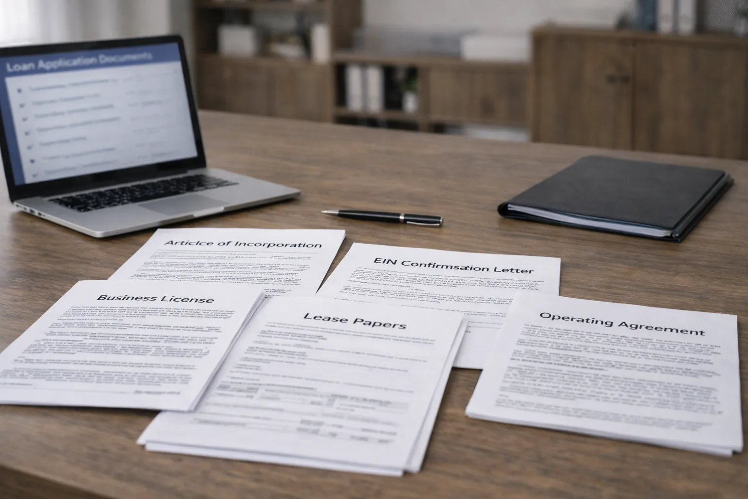 Legal business documents prepared for a commercial loan application