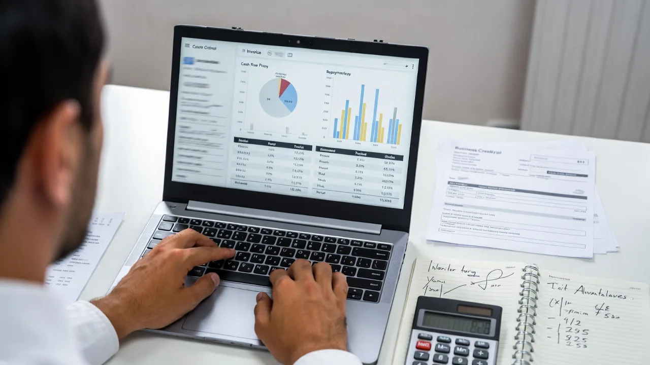 New business owner reviewing cash flow and responsible use of a business line of credit