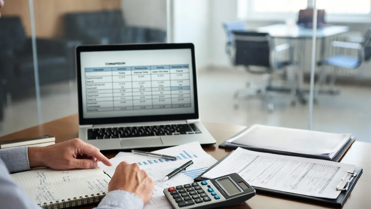 Business owner comparing bad credit loan offers, rates, and repayment terms