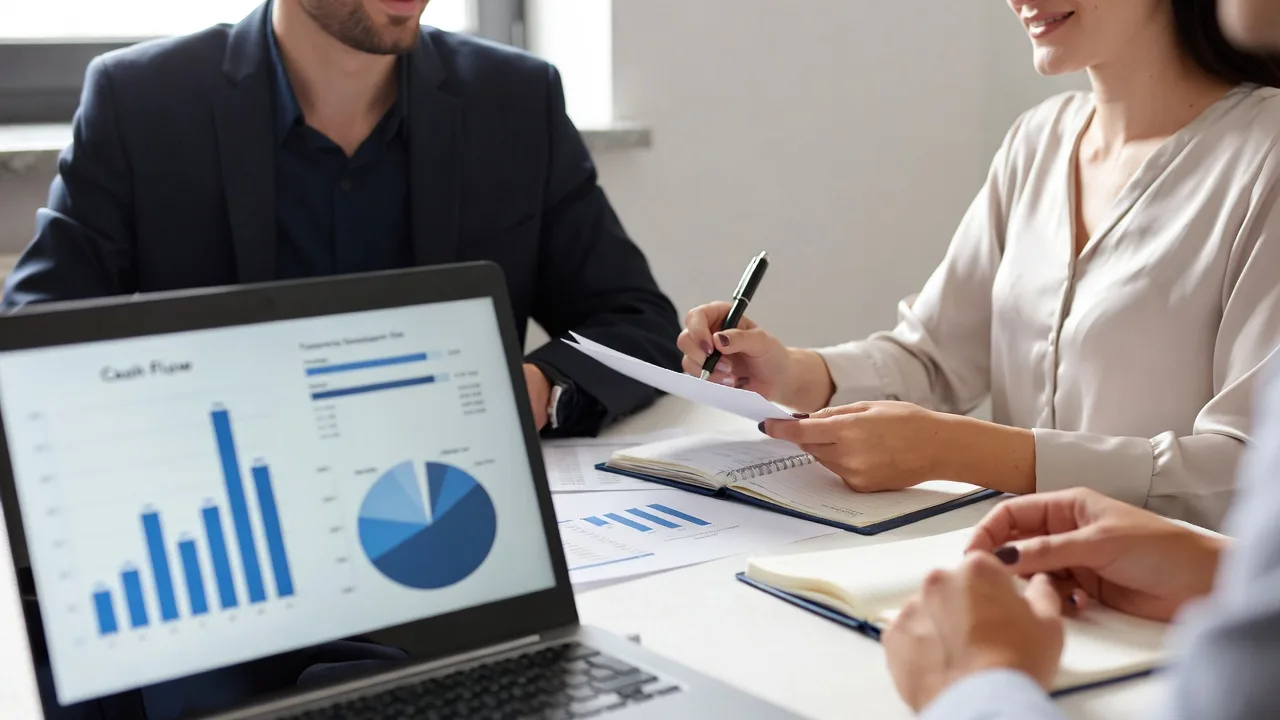 Business owner and lender discussing cash flow and loan qualification factors