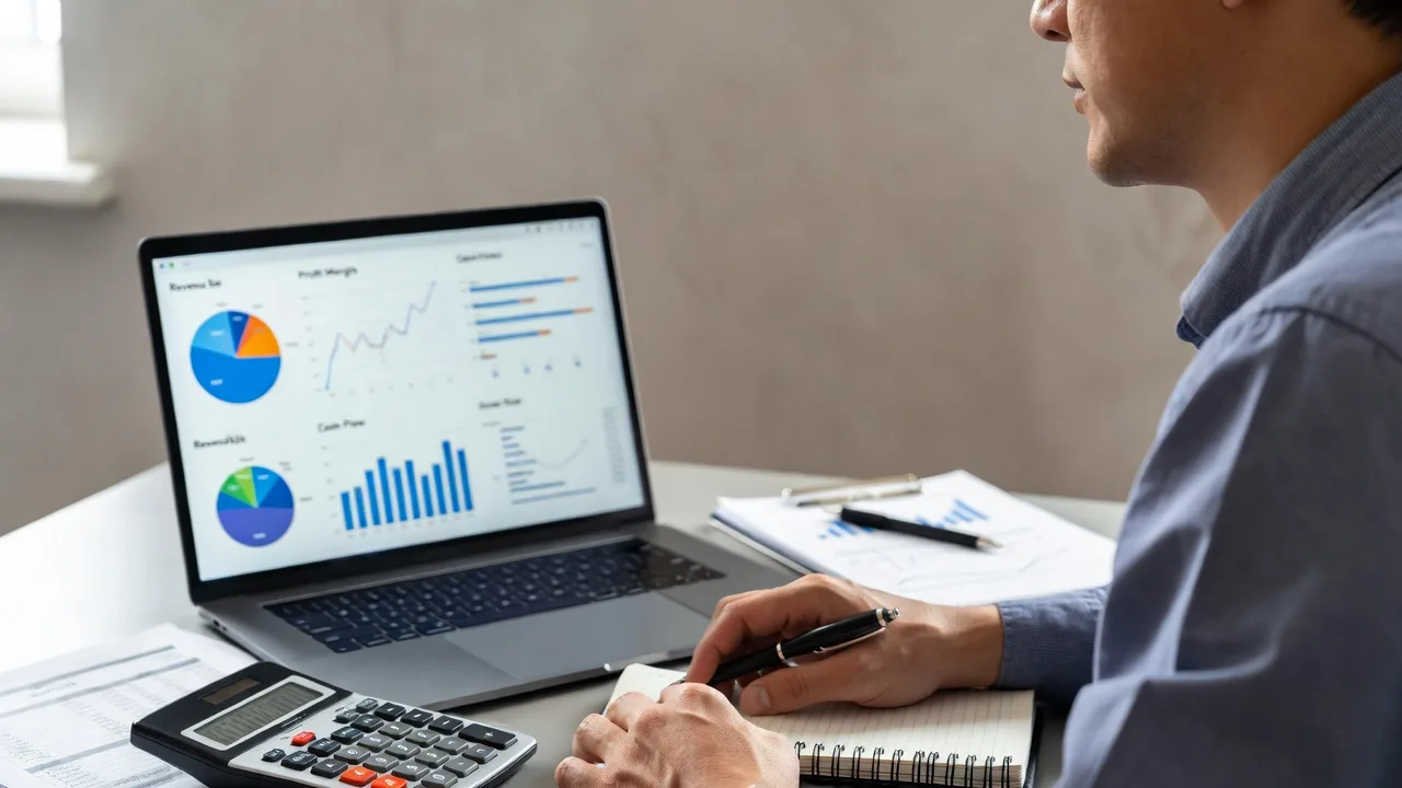 Business owner reviewing revenue, profitability, and cash flow for LLC loan qualification