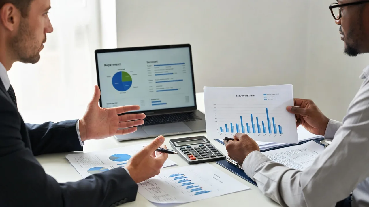 Business owner and advisor reviewing a revenue-based financing structure