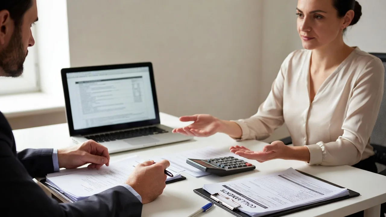 Business owner discussing collateral and personal guarantee terms with a lender