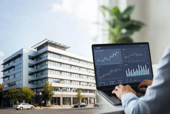 commercial real estate financing concept with office building and investor