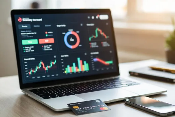brokerage account interface showing investments and stock trading dashboard