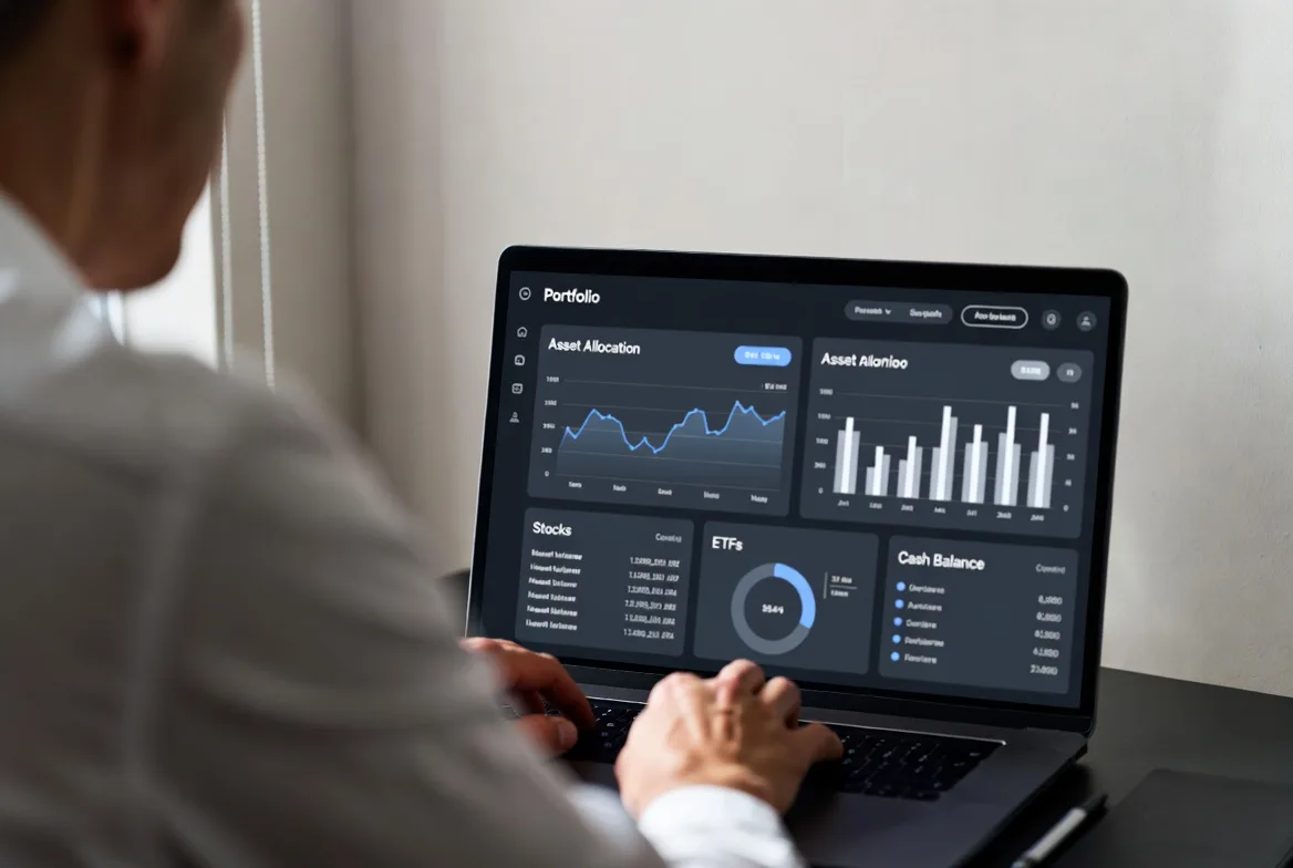 reviewing investment portfolio in brokerage account dashboard