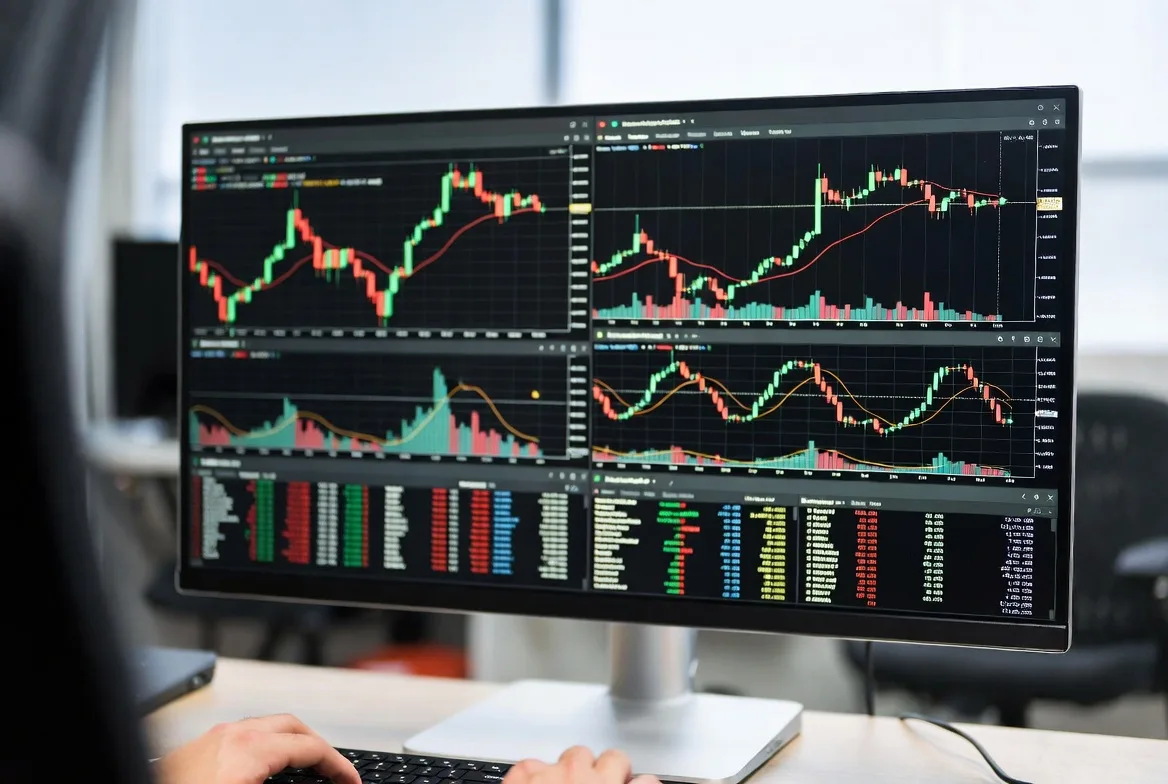 multiple markets trading stocks crypto and futures on screens