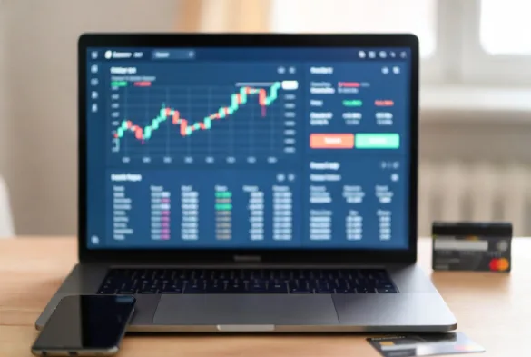 brokerage account dashboard with stock portfolio on laptop