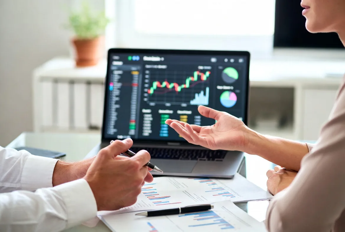 couple reviewing joint brokerage account investments