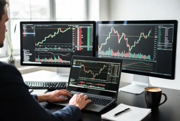 futures trader workspace with charts and trading setup