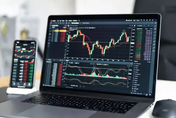 forex trading platform with currency charts on laptop