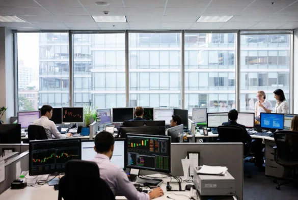 institutional investors analyzing markets in professional trading environment