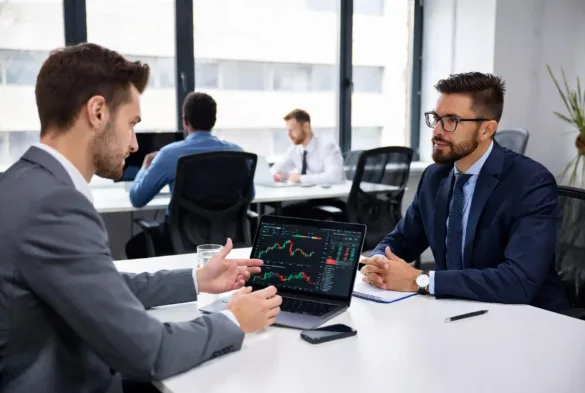 financial advisor presenting brokerage services to client