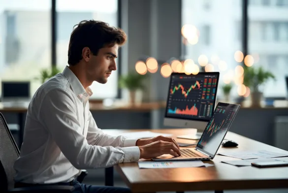 private capital investment concept with investor analyzing portfolio