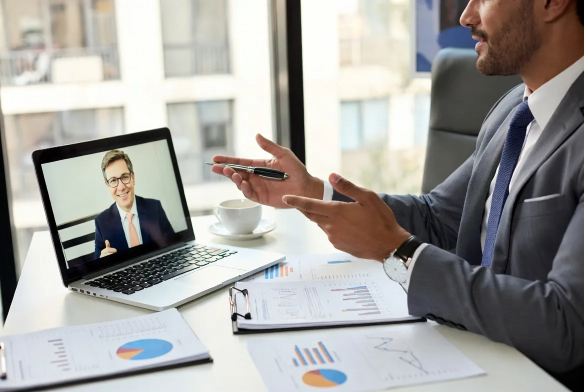 stock broker explaining investment strategy to client